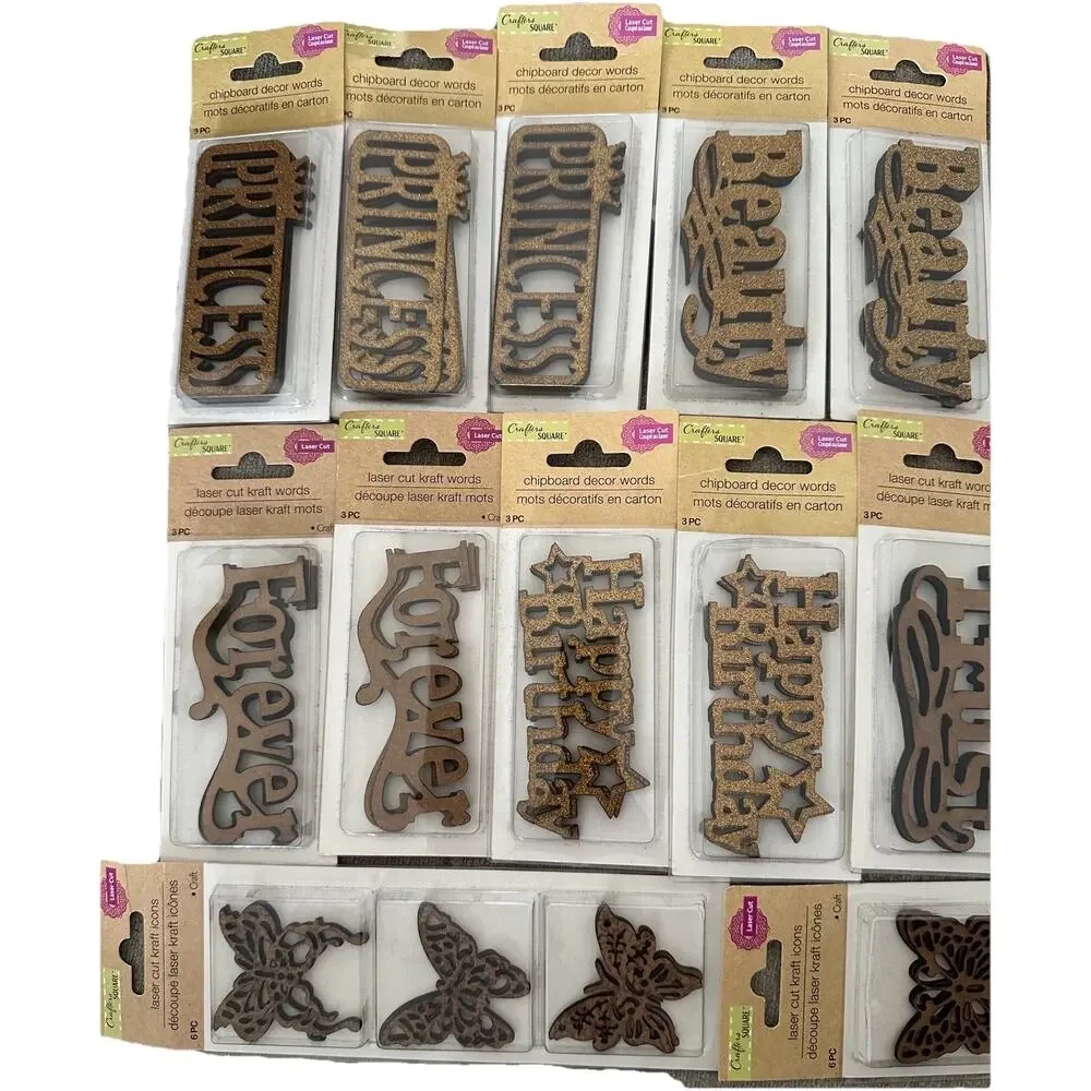 Crafters Square Laser Cut Kraft Icons Lot 17 Sets of 3 Scrapbooking 51 Pc Mixed